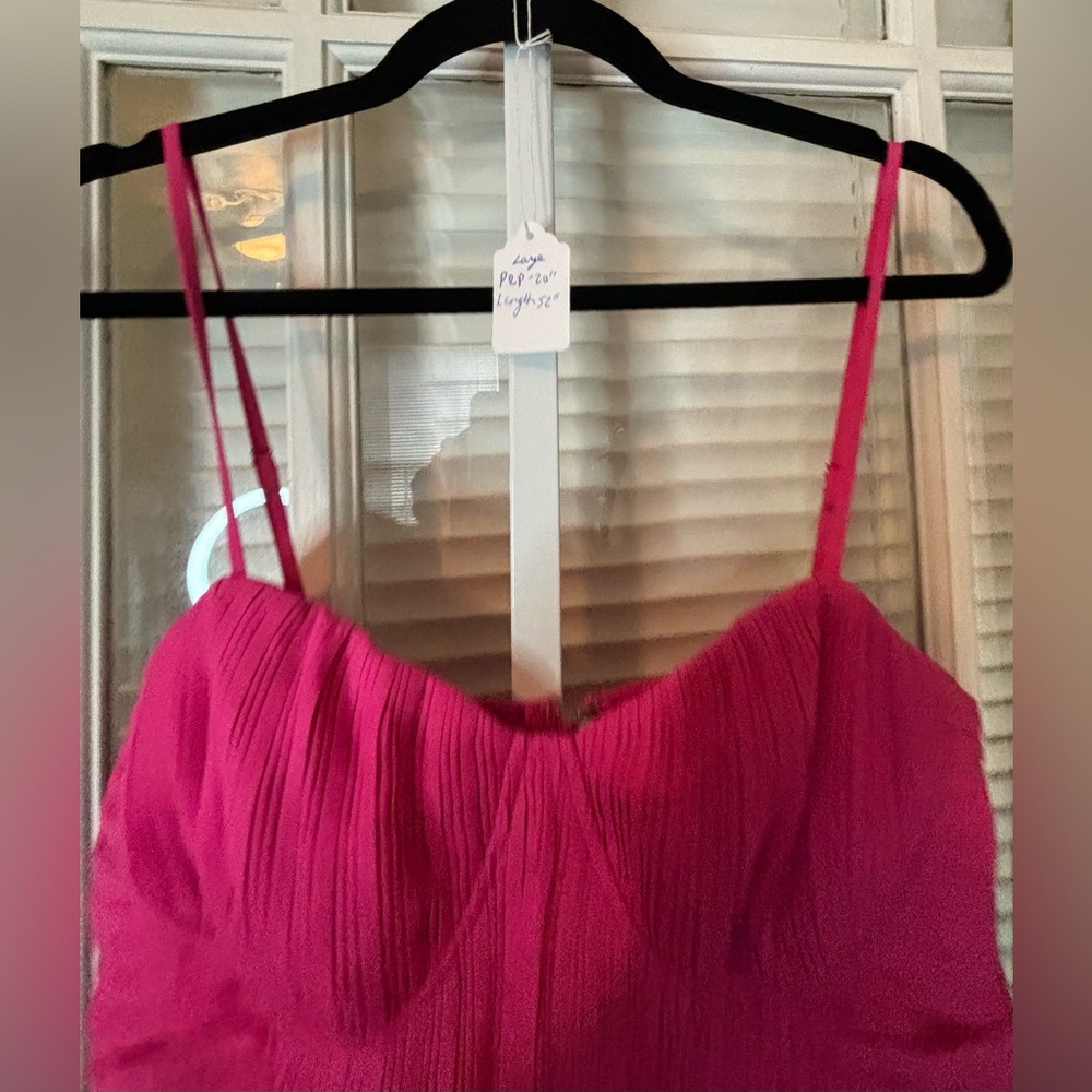 Lulu’s Cascading Crushed HotPink Midi Dress-Size Large - Picture 8 of 16